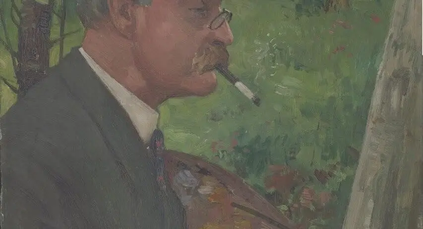 Portrait of Robert Scott Temple RSA, painting in Rivelin, by W R E Goodrich