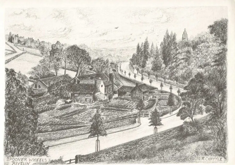 Spooners Wheels Rivelin_Chattle Drawing of Spooners Wheel Rivelin by Arthur Chattle