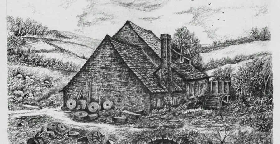 Drawing of Swallow Wheel in about 1860, by Mr A. Chattle. Courtesy of M. Chattle.