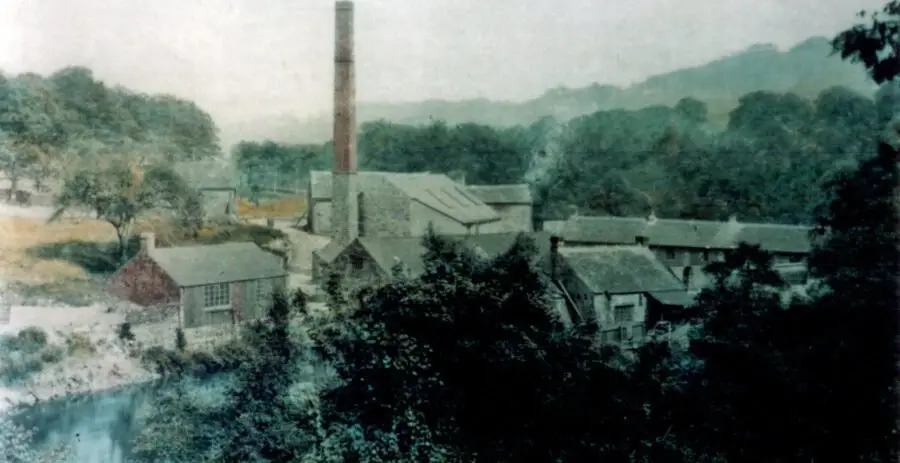 Third Coppice Wheel (Rivelin Paper Mill) with its associated buildings and distinctive tall chimney (1876). Sheffield City Council, Libraries Archives