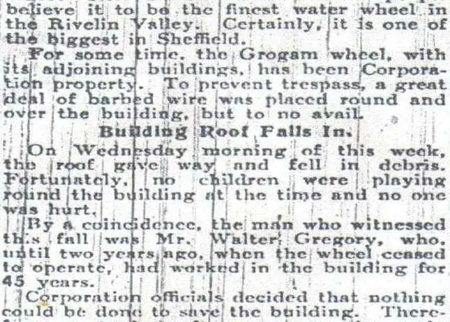 Article from the Sheffield Star newspaper dated August 1935, describing the demolition of Grogram Wheel.