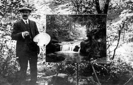 A photograph from the ‘Picture Sheffield’ collection dated 1912 shows Robert Scott Temple painting in Rivelin.