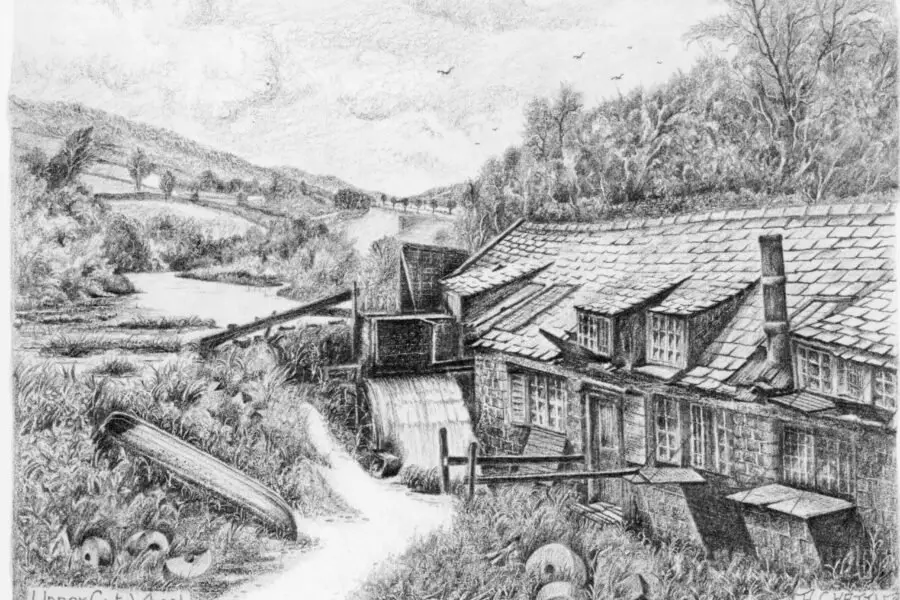 Uppercut wheel rivelin drawing Chattle Uppercut Wheel, Rivelin. Drawing by artist Arthur Chattle (undated). Courtesy of M. Chattle.